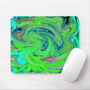 Lime Green and Blue Groovy Abstract Retro Art Mouse Pad