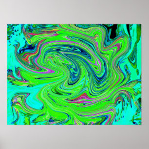 Lime Green and Blue Groovy Abstract Retro Art Poster