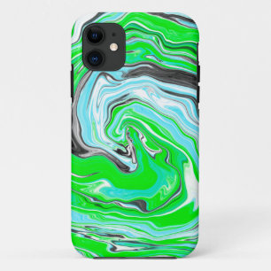 Lime Green and Blue Marble like Swirls   iPhone 11 Case