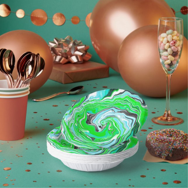 Lime Green and Blue Marble like Swirls    Paper Plate (Multi)