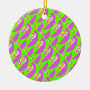Lime Green and bright purple patterns    Card Ceramic Ornament