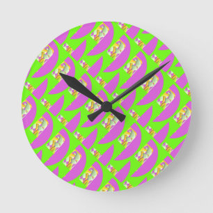 Lime Green and bright purple patterns Compact Mi Round Clock