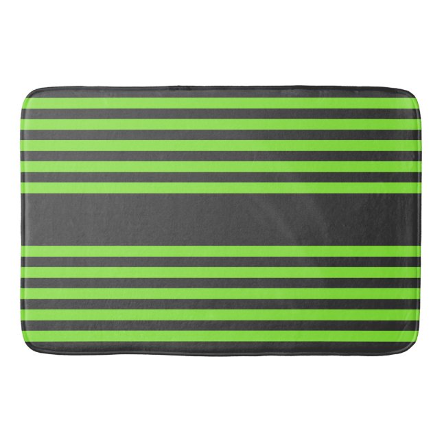 Lime green and charcoal five stripes pattern bath mat (Front)