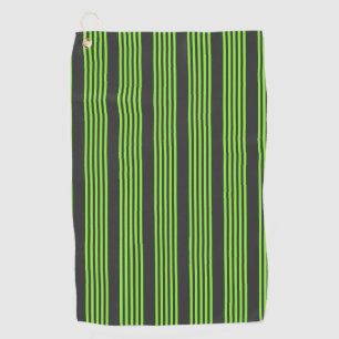 Lime green and charcoal five stripes pattern golf towel