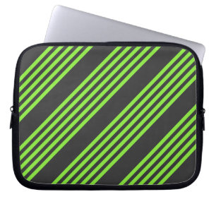Lime green and charcoal five stripes pattern laptop sleeve