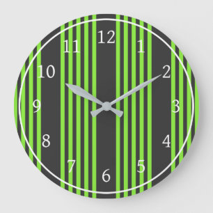 Lime green and charcoal five stripes pattern large clock