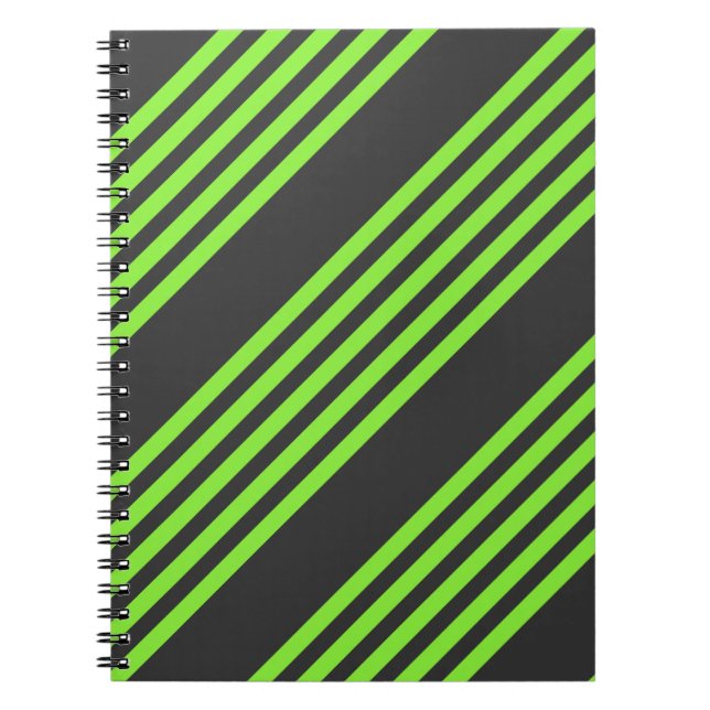 Lime green and charcoal five stripes pattern notebook (Front)