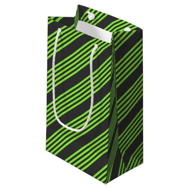 Lime green and charcoal five stripes pattern small gift bag (Front Angled)