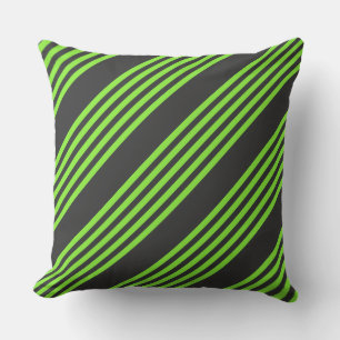 Lime green and charcoal five stripes pattern throw pillow