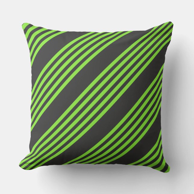 Lime green and charcoal five stripes pattern throw pillow (Front)