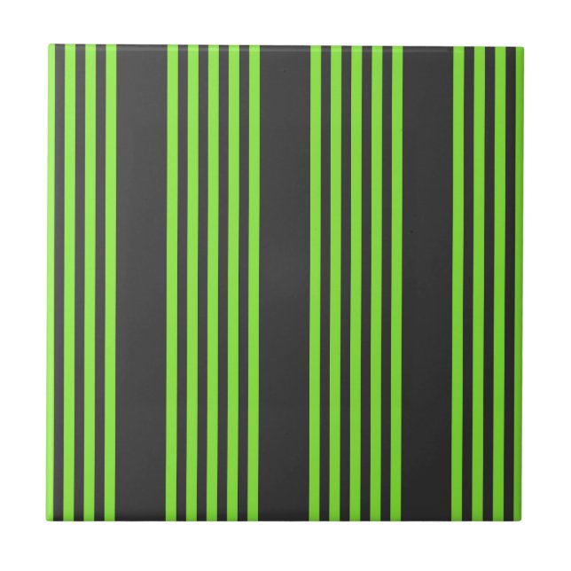 Lime green and charcoal five stripes pattern tile (Front)