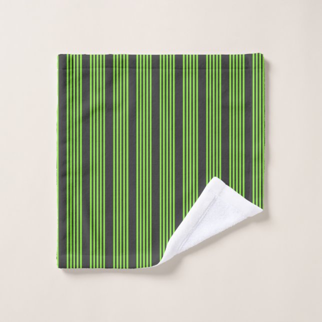 Lime green and charcoal five stripes pattern wash cloth (Wash Cloth)