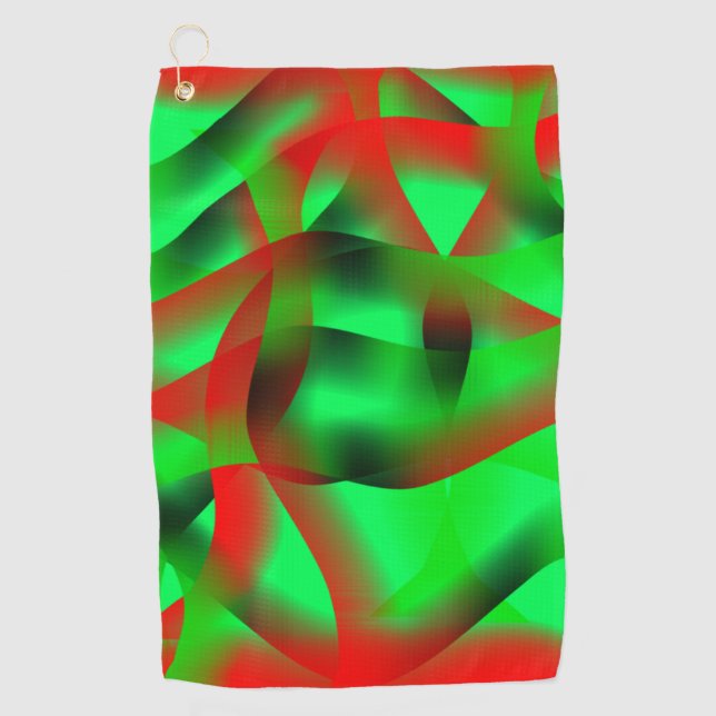 Lime green and clear red curling, with shadow? golf towel (Front)