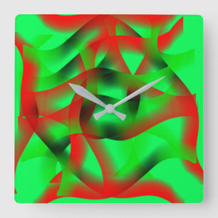 Lime green and clear red undulation, with shadow? square wall clock