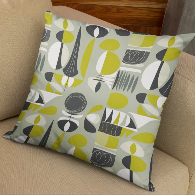 Lime Green and Grey Mid-Century Modern  Throw Pillow (Creator Uploaded)