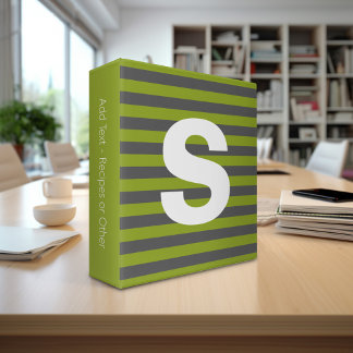 Lime Green and Grey Rugby Stripes Custom Monogram Binder