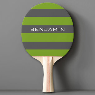 Lime Green and Grey Rugby Stripes with Custom Name Ping Pong Paddle