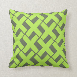 Lime Green and Grey Xs Throw Pillow
