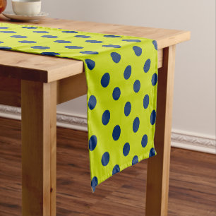 Lime Green and Navy Blue Polka Dot Short Table Runner