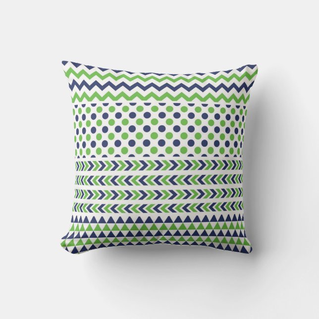 Lime Green and Navy Blue Print Pillow (Front)