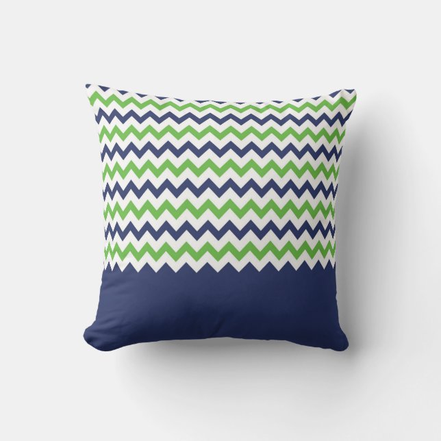 Lime Green and Navy Blue Zigzag Pillow (Front)