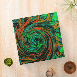 Lime Green and Orange Abstract Retro Twirl Binder
