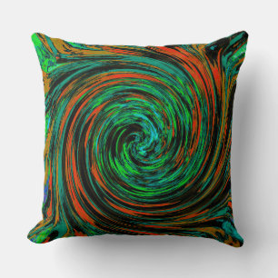 Lime Green and Orange Abstract Retro Twirl Throw Pillow