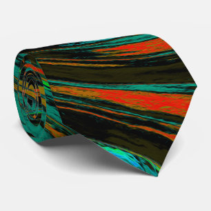Lime Green and Orange Abstract Retro Twirl Tie