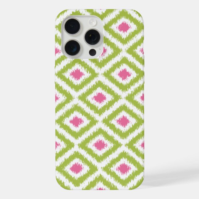 Lime Green and Pink Diamond Ikat Pattern iPhone Case (Back)