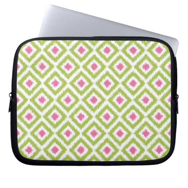 Lime Green and Pink Diamond Ikat Pattern Laptop Sleeve (Front)