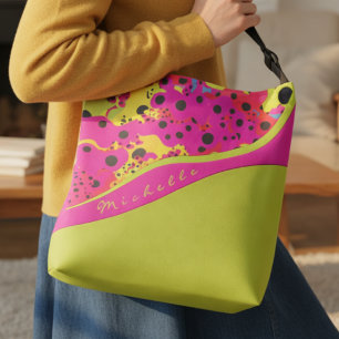 Lime Green And Pink Dotted Abstract Crossbody Bag