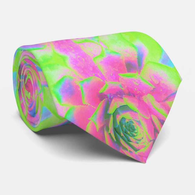 Lime Green and Pink Succulent Sedum Rosette Tie (Rolled)