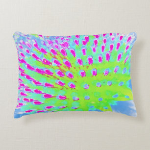 Lime Green and Purple Abstract Cone Flower Accent Pillow