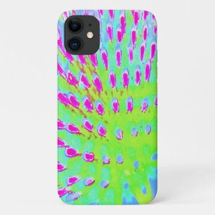 Lime Green and Purple Abstract Cone Flower iPhone 11 Case