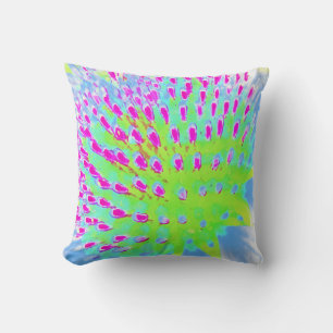 Lime Green and Purple Abstract Cone Flower Throw Pillow
