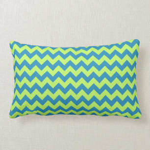 Lime Green and Teal Chevron Lumbar Pillow