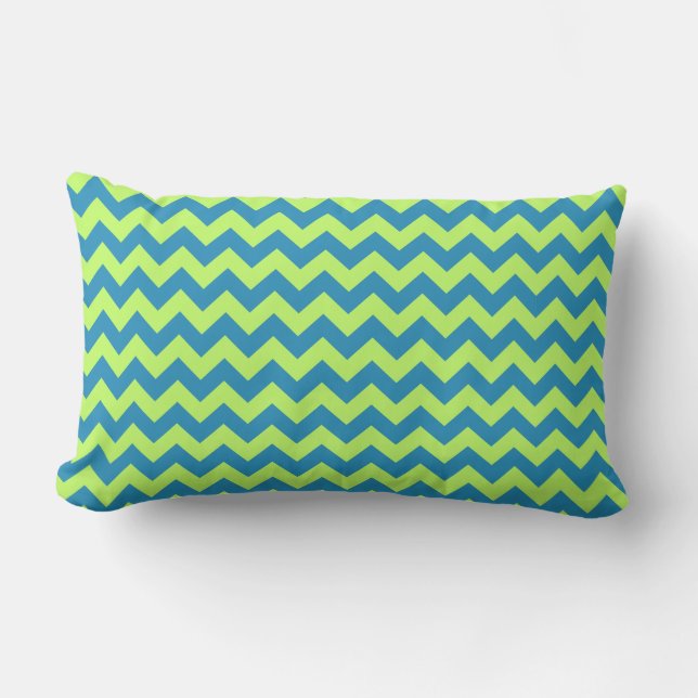 Lime Green and Teal Chevron Lumbar Pillow (Front)