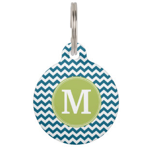 Lime Green and Teal Chevron Pattern Monogram Pet Tag