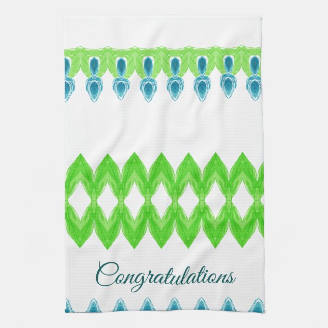 Lime green and teal kitchen towel (Vertical)