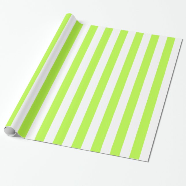 Lime Green and White Bold Stripes Wrapping Paper (Unrolled)