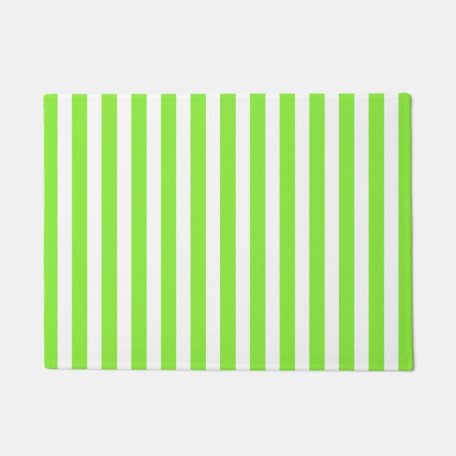 Lime green and white candy stripes doormat (Front)