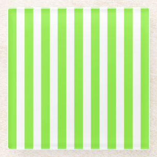 Lime green and white candy stripes glass coaster