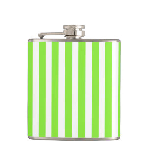 Lime green and white candy stripes hip flask