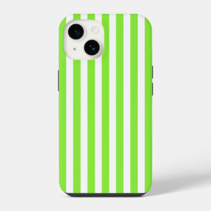 Lime green and white candy stripes iPhone 14 case