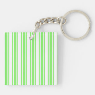 Lime green and white candy stripes keychain