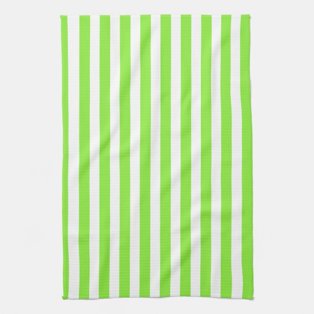 Lime green and white candy stripes kitchen towel (Vertical)