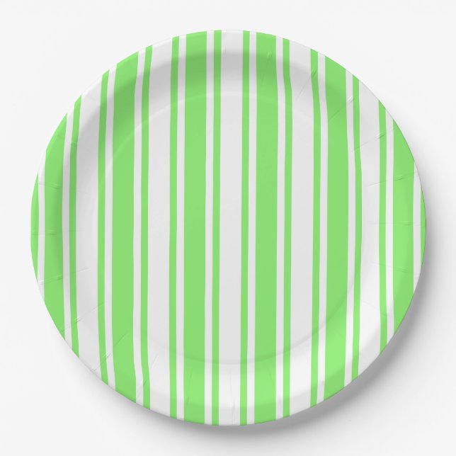 Lime green and white candy stripes paper plate (Front)