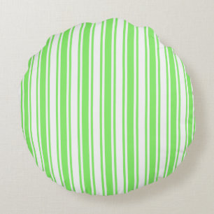 Lime green and white candy stripes round pillow