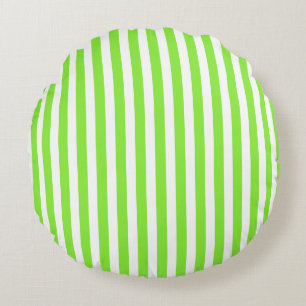 Lime green and white candy stripes round pillow