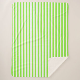 Lime green and white candy stripes sherpa blanket
